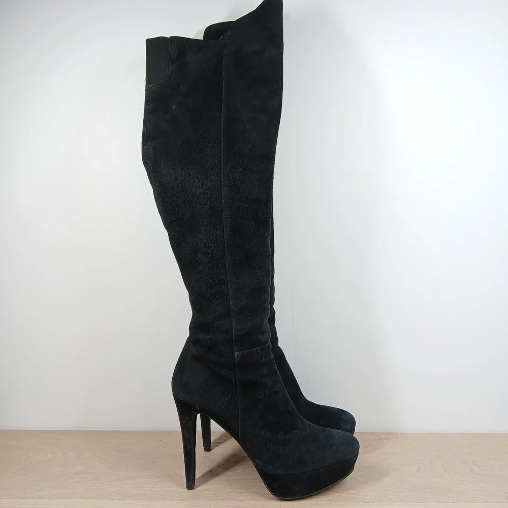 Stuart Weitzman Boots Womens 8 Black Leather Over The Knee Platform Stiletto